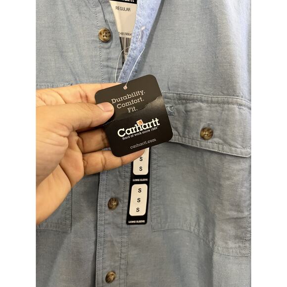NWT Carhartt Work Button Up Shirt S Western Classic Chambray Outdoor Pockets Dad - Picture 3 of 11